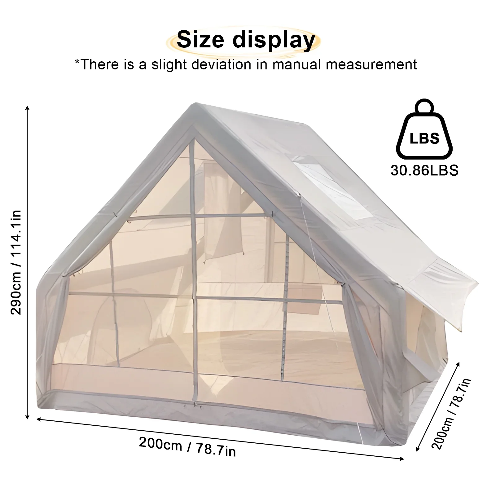 Wilitto Inflatable Tent for Camping, 1-6 Person Blow-up Air Tent, Easy Setup Waterproof Windproof Cabin Tent, 4 Seasons Family Glamping Tent House _Beige