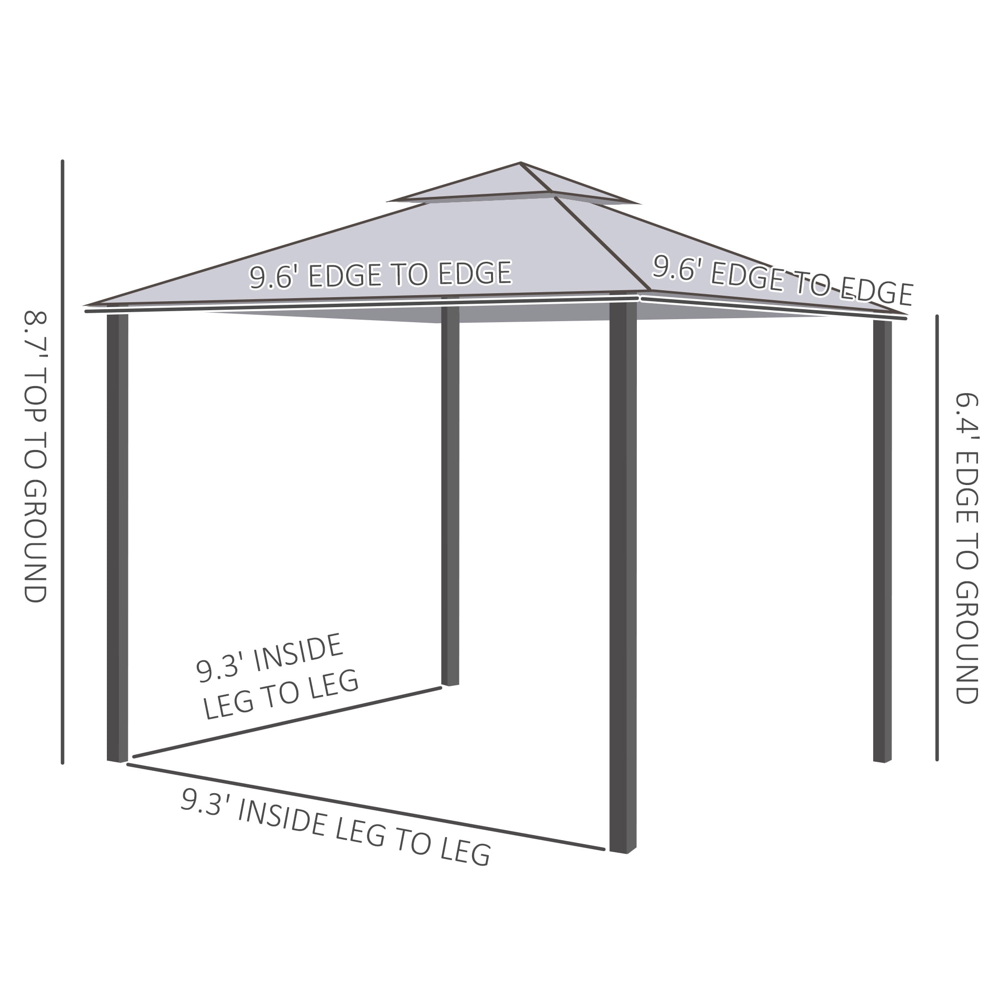 Outsunny 10' x 10' Patio Gazebo Outdoor Pavilion 2 Tire Roof Canopy Grey