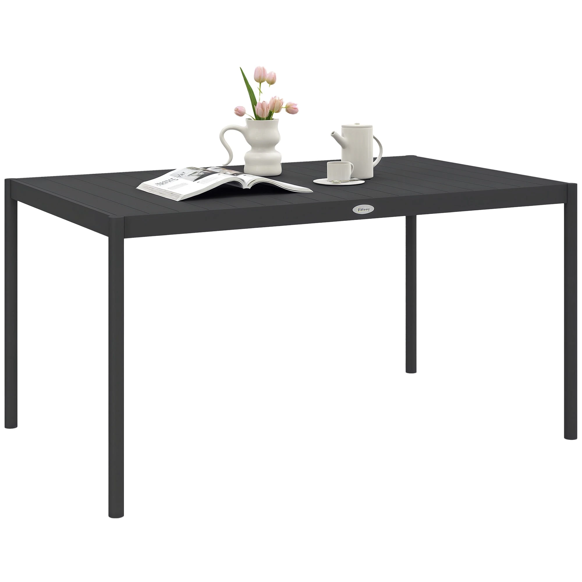 Outsunny Outdoor Dining Table w/ Aluminium Frame, Garden Table, Dark Grey