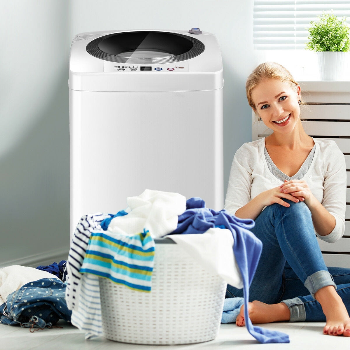 Portable Compact Full-Automatic Laundry Wash Machine Washer Spinner W/ Drain Pump 7.7 lbs Load Capacity