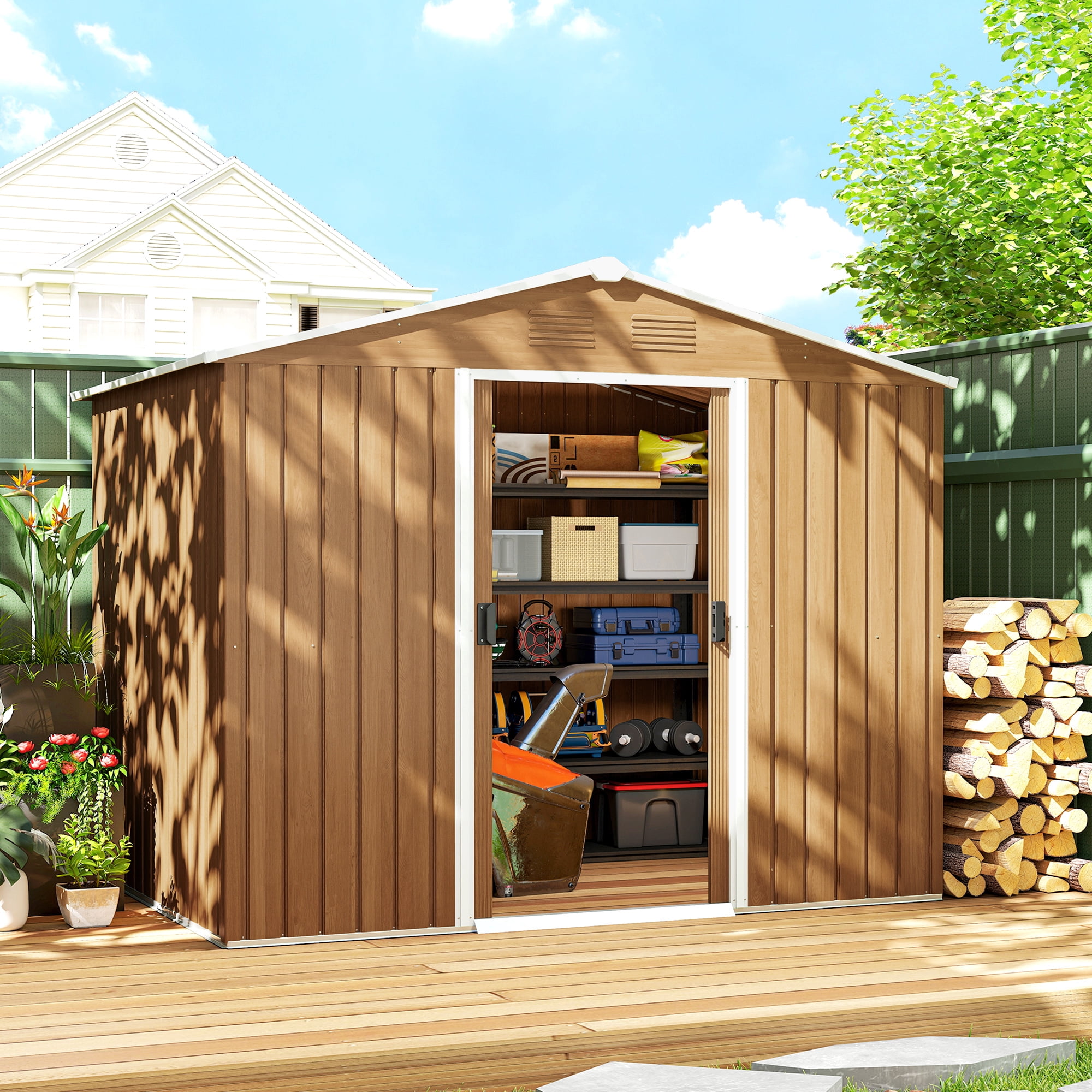 Outsunny 8'x6' Metal Outdoor Storage Shed w/ Sliding Doors