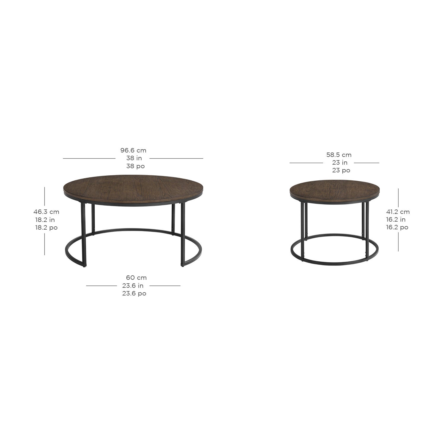 Bayside Furnishings 2-piece Nesting Table Set, 96.5 cm (38 in.) and 58.4 cm (23 in.)