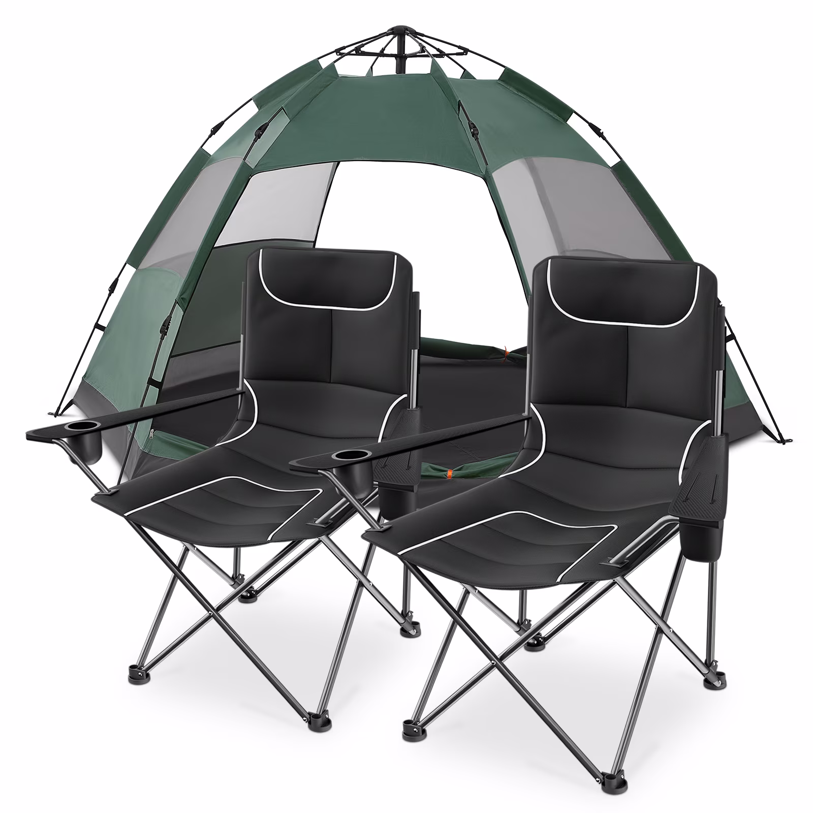 MADOG Set of 3 Camping Tent + Chairs, 4 Person Dome Tent and 2 Foldable Camping Chairs Combo with Cooler Bag and Cup Holder for Backpacking Hiking Traveling, Blue