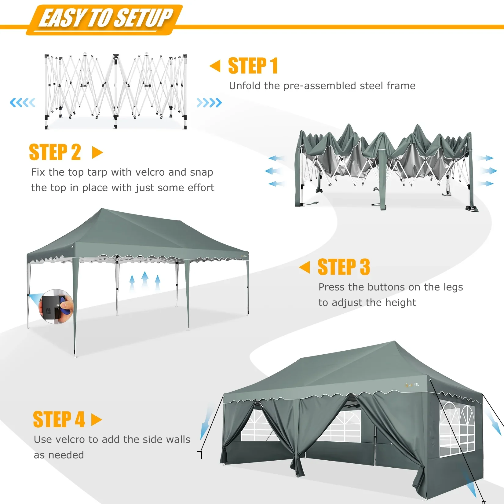 COBIZI 10X20 Pop up Canopy Tent with 6 Removable Side Walls Heavy Duty,Waterproof Adjustable Outdoor Event Party tent Parties,Commercial Instant Portable,Weddings,Camping,with Wheeled Bag,Gray