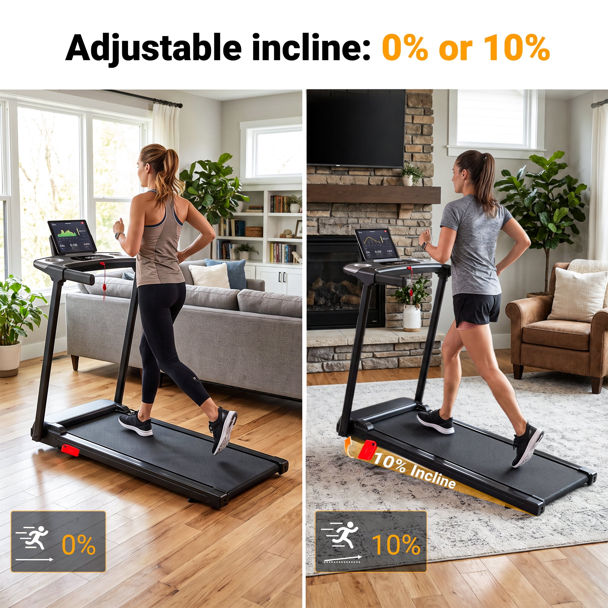 Tomile Foldable Treadmill for Home, 3.0 HP Portable Treadmill with Incline for Running Exercise, 300 lb Capacity