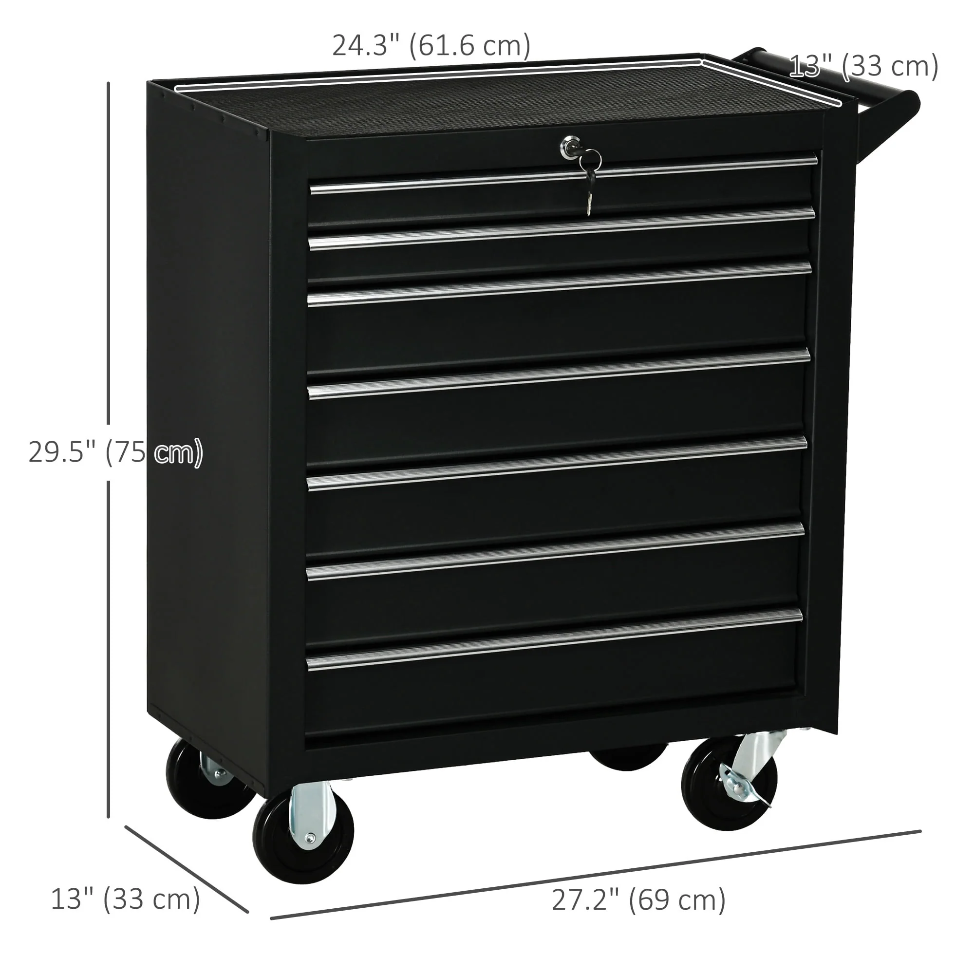 HOMCOM 7 Drawer Tool Chest Mobile Lockable Toolbox with Handle and Wheels