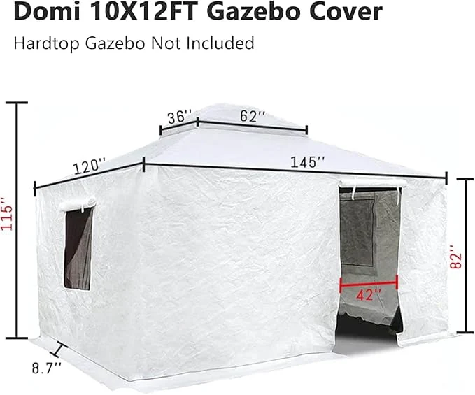 Domi 10' x 12' Double Roof Universal Winter Gazebo Cover for Hardtop Gazebos,Enclosed Cover with Sidewalls and Mesh Windows Waterproof (White)