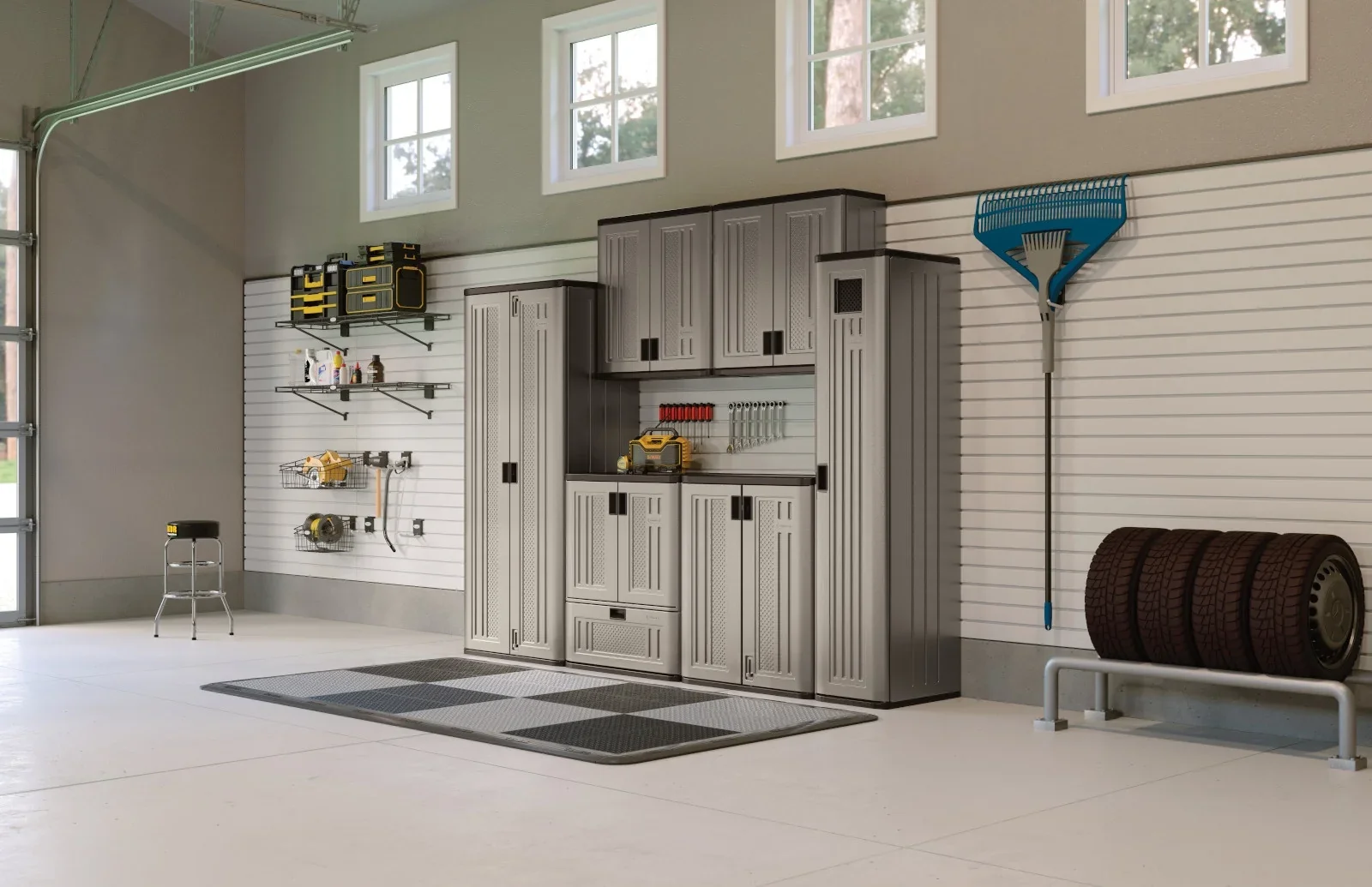 Suncast 72" Resin Outdoor Storage Cabinet with 3 Shelves, Platinum Metallic
