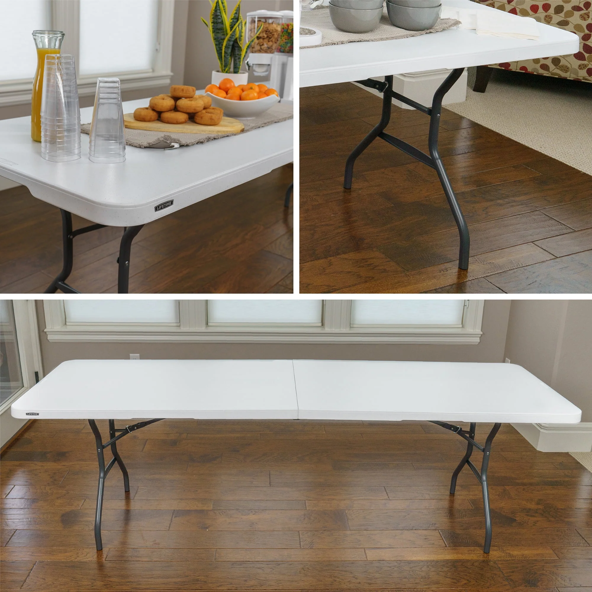Lifetime 8 Foot Fold-in-Half Rectangle Table, Indoor/Outdoor Commercial Grade, White Granite (280270)