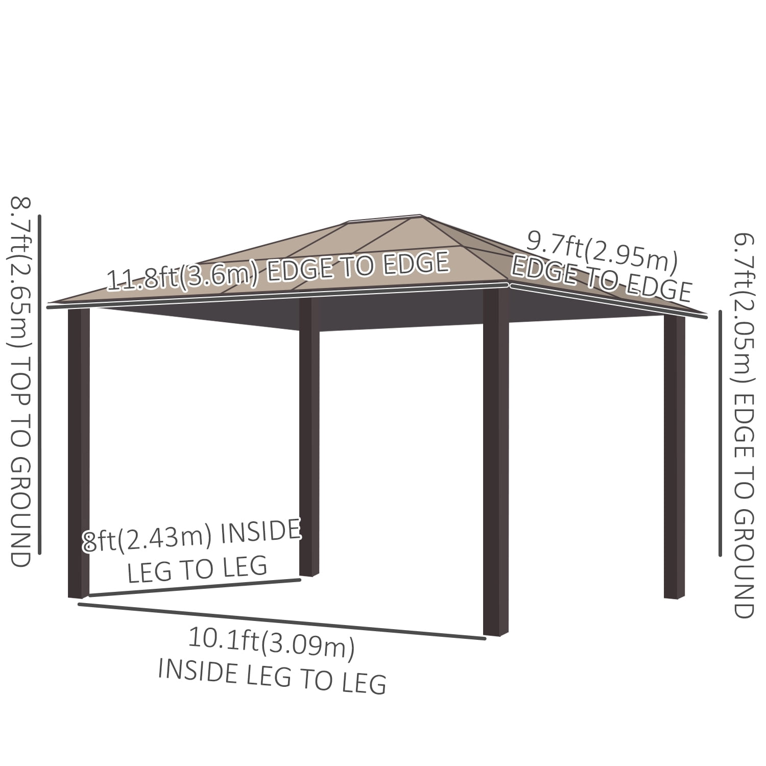 Outsunny 10' x 12' Hardtop Gazebo, Outdoor Gazebo Canopy Sun Shelter Waterproof with Aluminum Frame, Polycarbonate Panels Rooftop, Sidewalls, and Mosquito Netting