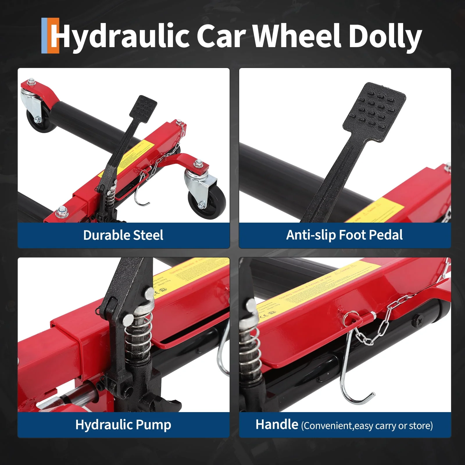 Wheel Dolly Jack Set – Hydraulic 1500 lb 2-Pack – Foot Pedal Lift & 360° Casters – Q235 Steel – Cars, SUVs, Trucks & ATVs – Rust Resistant – Auto Repair