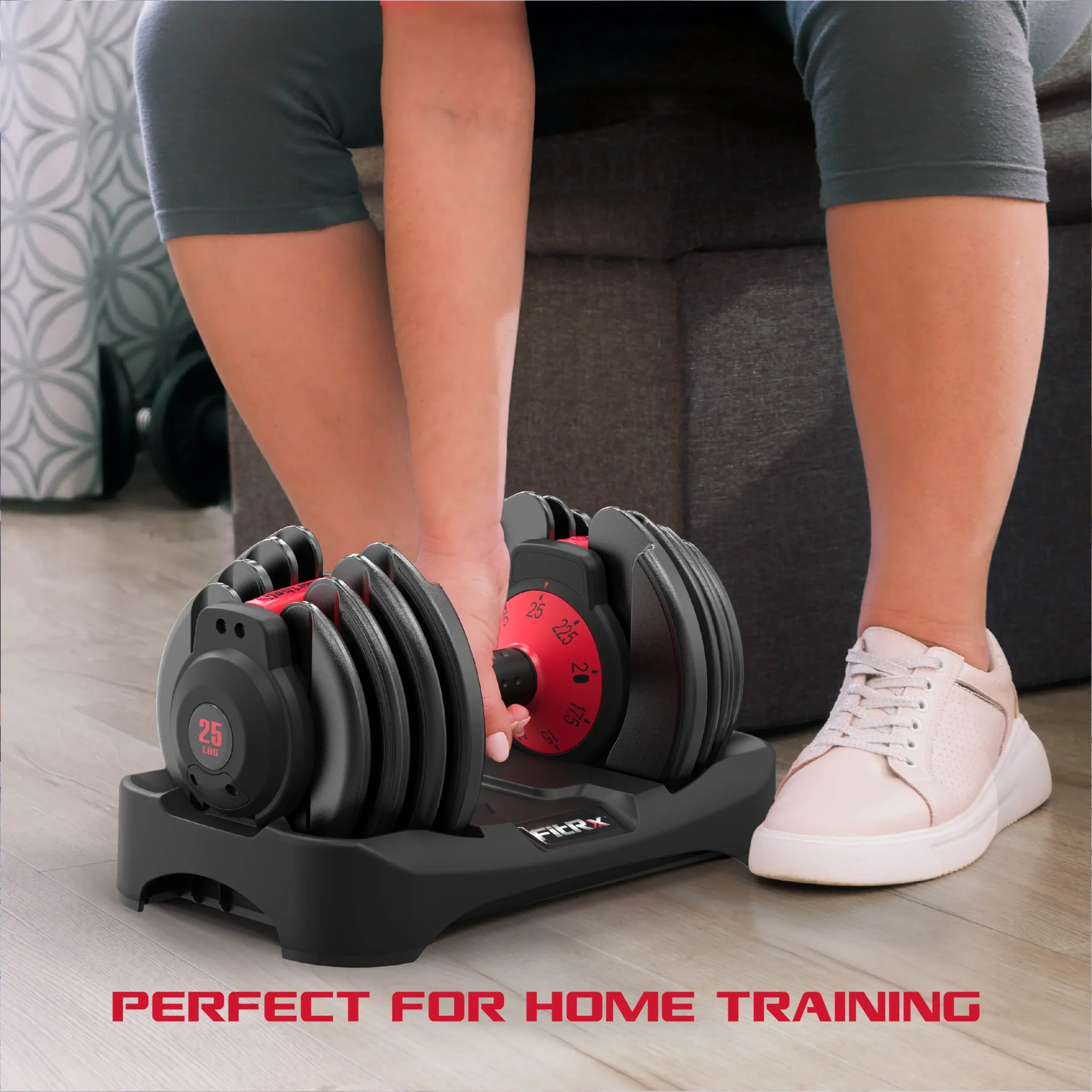 FitRx Adjustable Dumbbells 2-Pack, 25lb SmartBell Dumbbell Set with 9-in-1 Quick-Select Weights, 2.5lb Increments for Home Gym