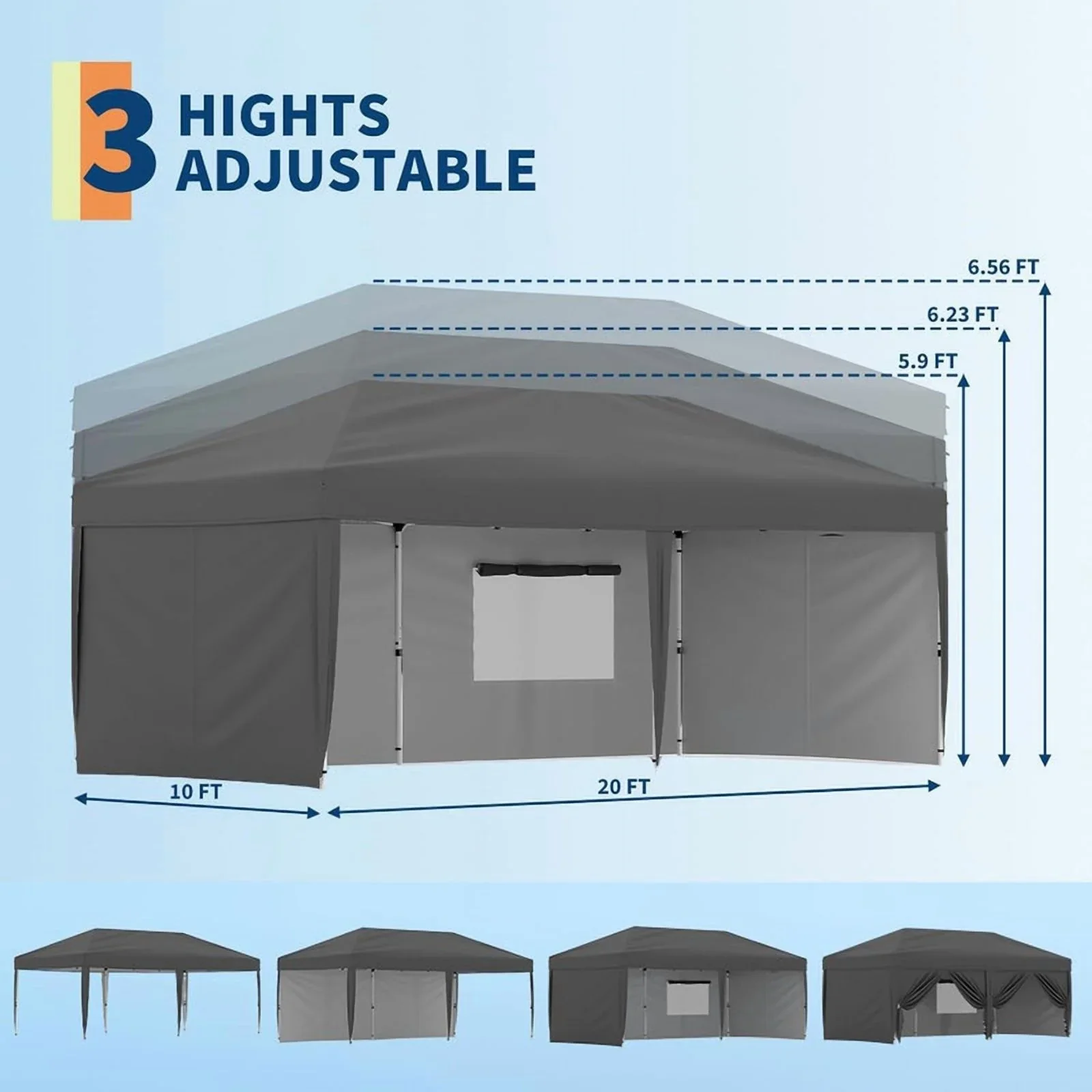 10x20 Pop Up Canopy Tent with 4 Sidewalls, Heavy Duty Outdoor Canopy UPF 50+ All Season Waterproof Commercial Street Vendors Party Tents with Roller Bag, 8 Stakes & 6 Sandbags,Khaki