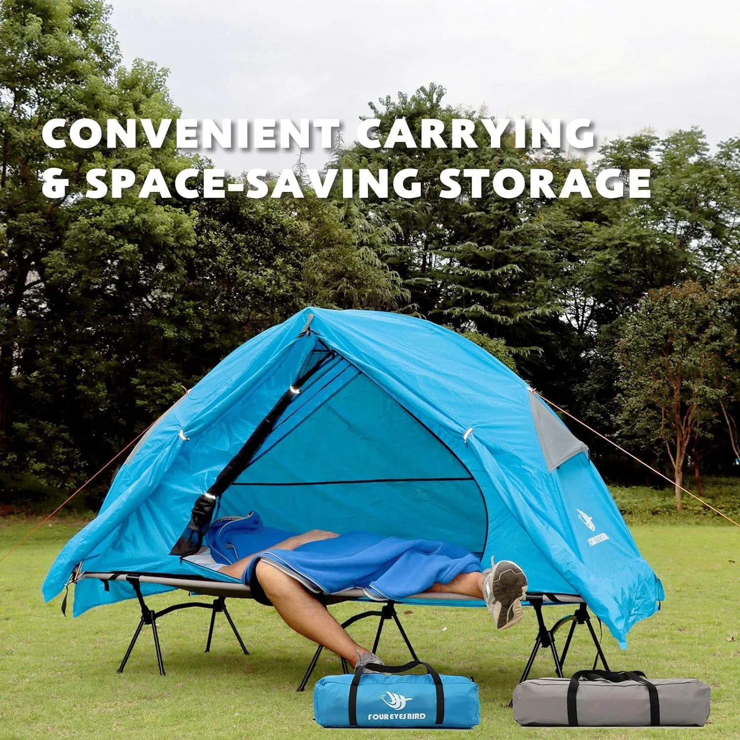 Arctic Lemmings 4-in-1 Camping Cot Tent, Foldable Off Ground Elevated Tent Set for 1 Person for Outdoor Hiking & Travel Camping