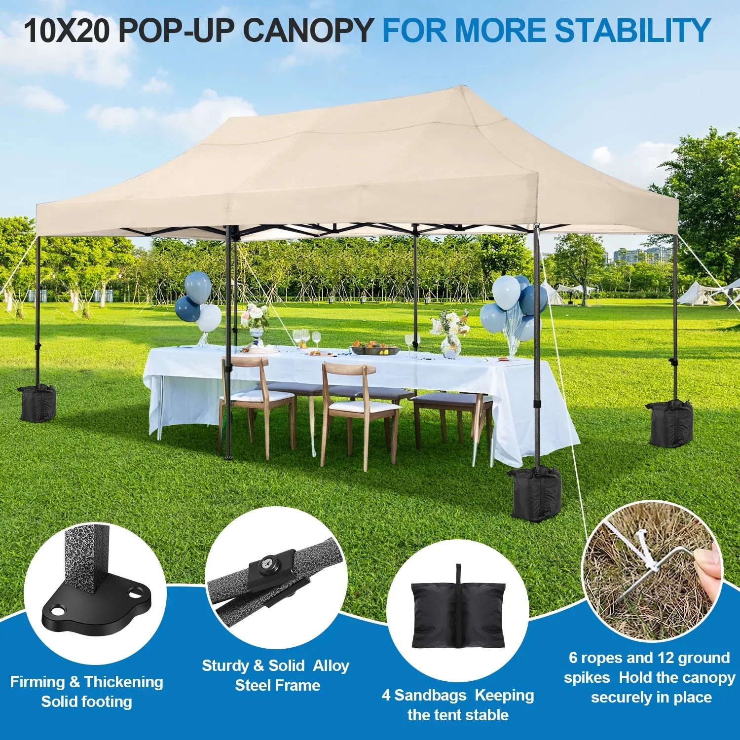 SANOPY 10'x20' Pop Up Canopy Waterproof Folding Tent Outdoor Easy Set-up Instant Tent Heavy Duty Commercial Wedding Party Shelter with 6 Removable Sidewalls, 4 Sandbags, Roller Bag, Black