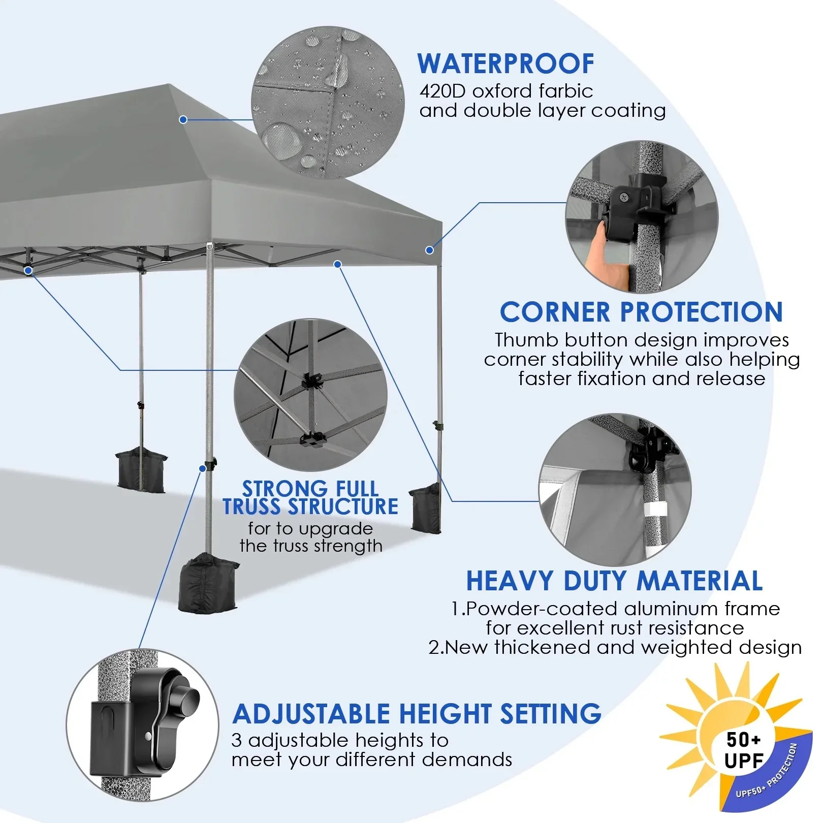 COBIZI 10x20 Heavy Duty Pop up Canopy Tent with 6 sidewalls Easy Up Commercial Outdoor Canopy Wedding Party Tent for Beach All Season Wind & Waterproof Gazebo with Roller Bag,Black(Frame Thickened)