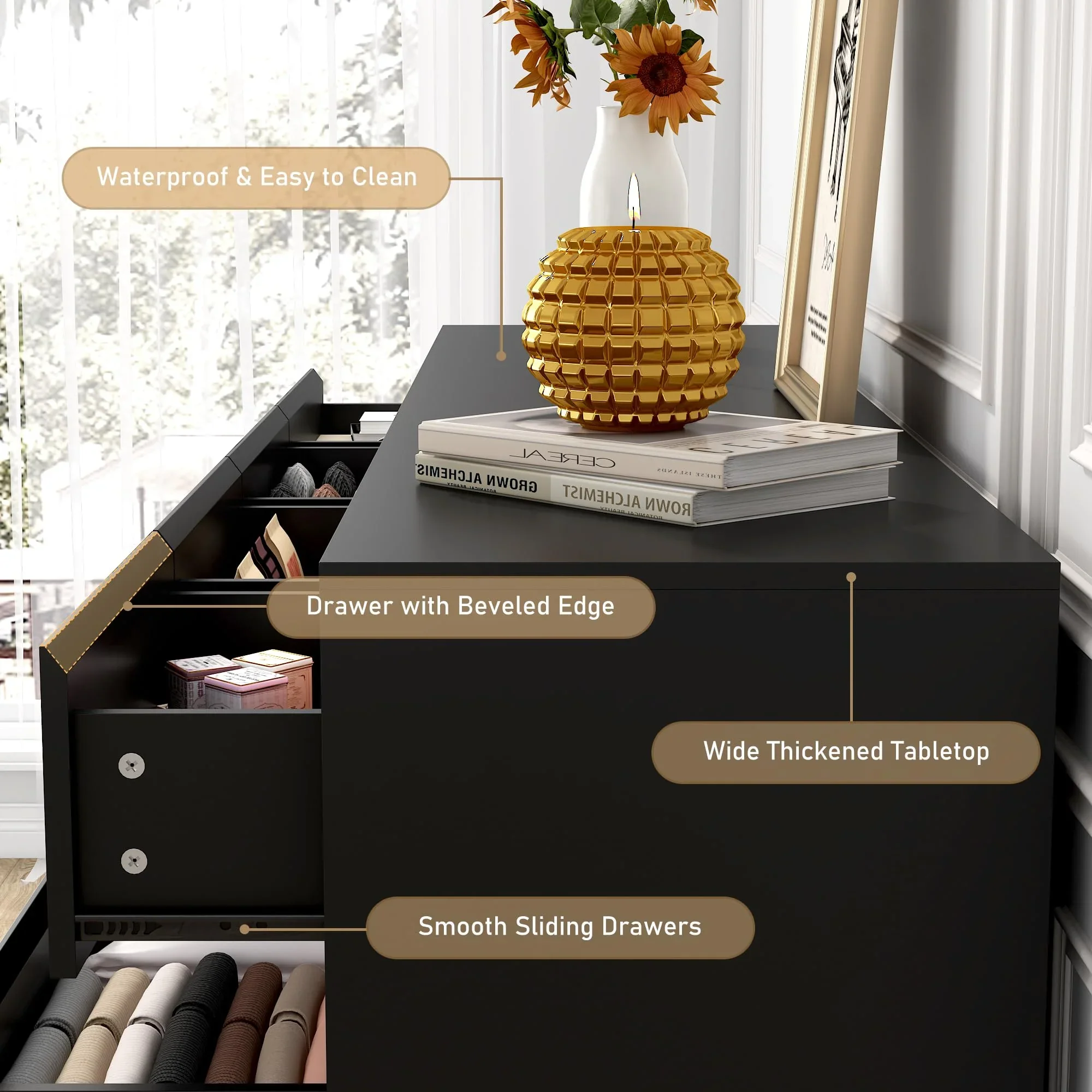 ChVans Black 9 Drawers Dresser with Charging Station, 63" Long Modern Dresser with 9 Drawers for Bedroom, Large Wood Chest of Drawers Handle Free, Dresser for Bedroom, Living Room, Hallway