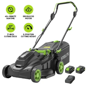 Steelite 17-Inch Cordless Lawn Mower, 2x21V Electric Lawn Mowers with Brushless Motor for Garden,2*4.0Ah Battery & Charger Included