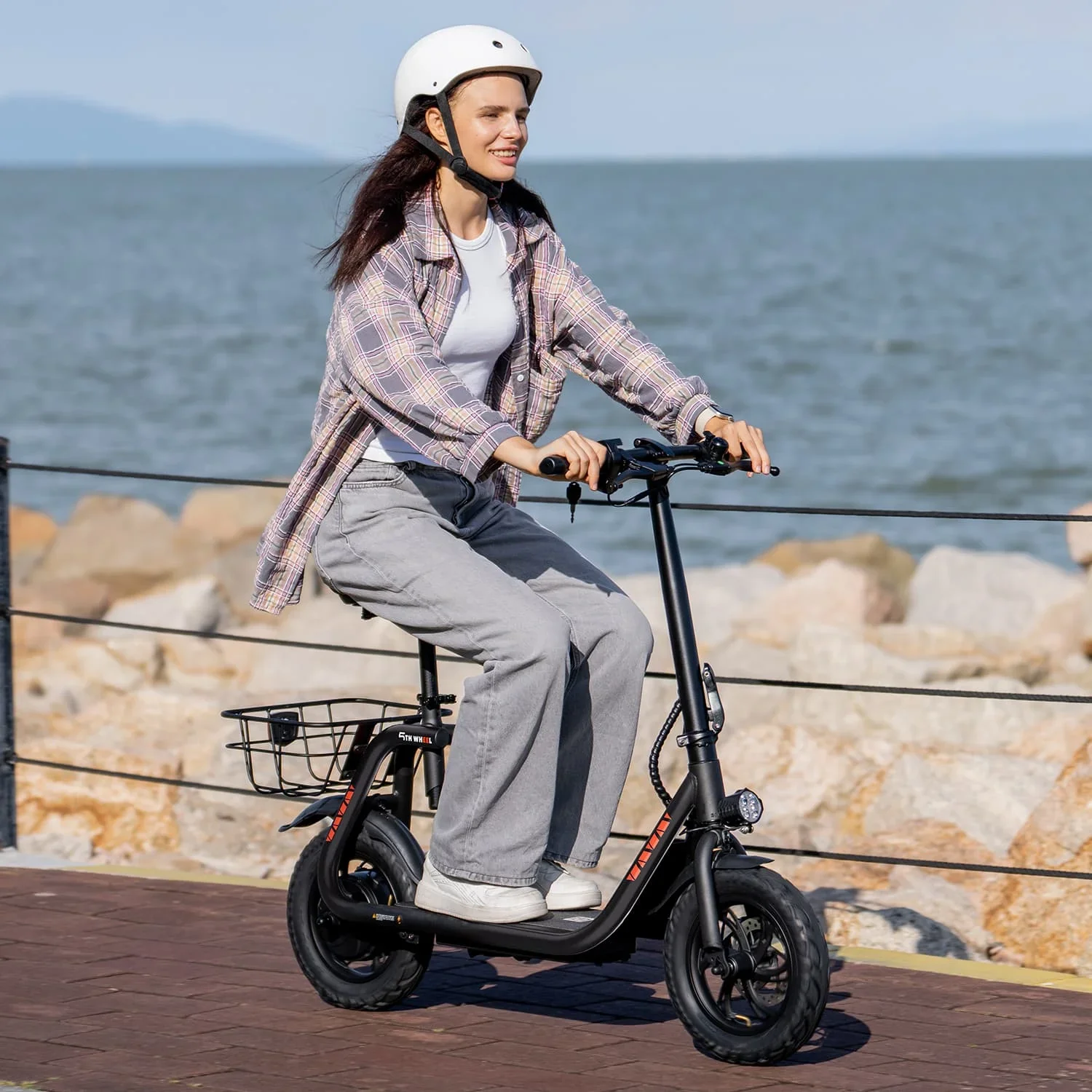 5TH WHEEL W18S 450W Motor Electric Scooter for Adults with Seat and Carry Basket, 36V 20Miles Range & 15.5Mph, 12" Foldable E Scooter for Commuting