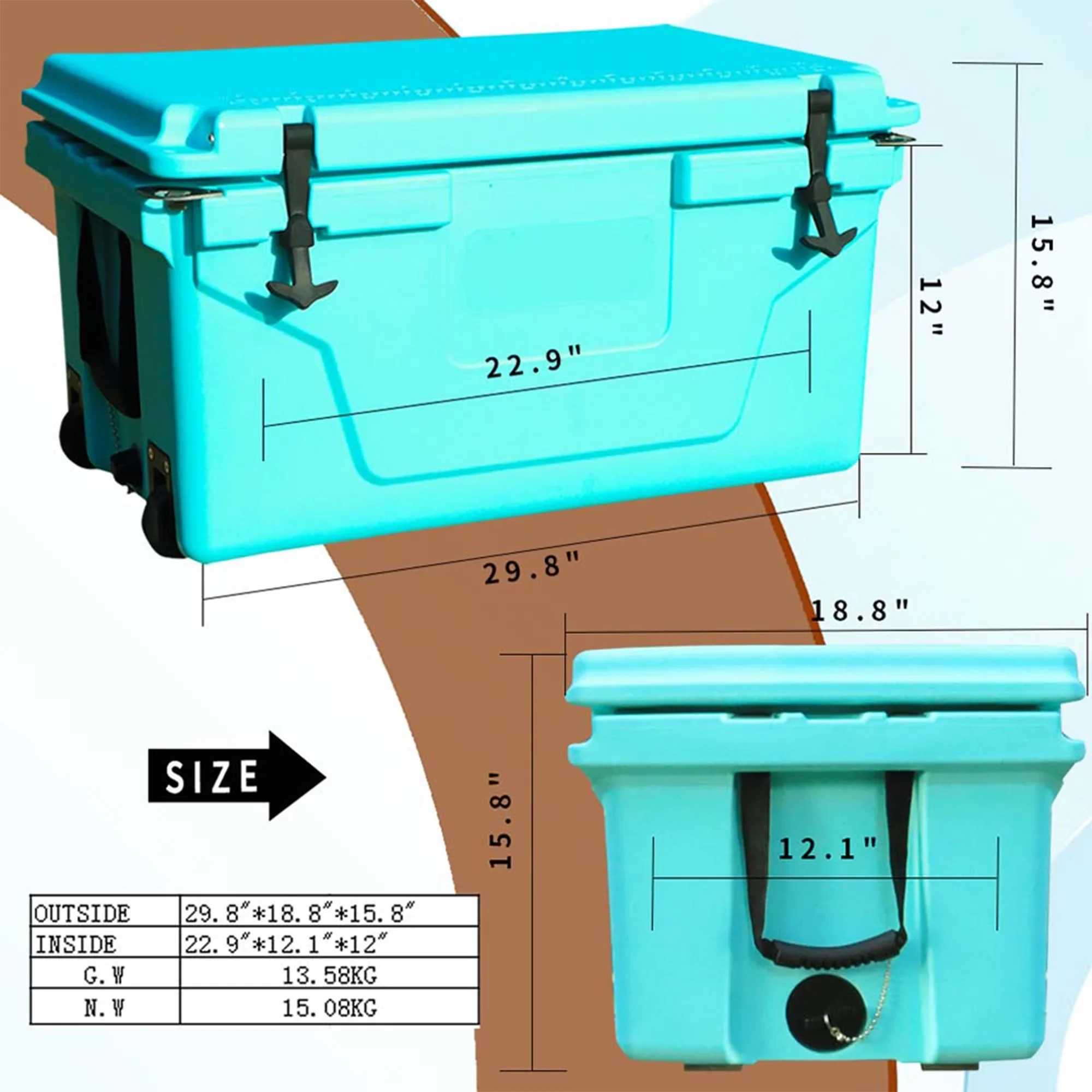 Segmart 65QT Hard Insulated Portable Cooler for Camping, Ultra-Light Insulated Ice Chest Box with 2 Wheels, Leak-Proof Cooler for Drink, Beverage, Beach, Camping, Picnic, Barbecue, Khaki