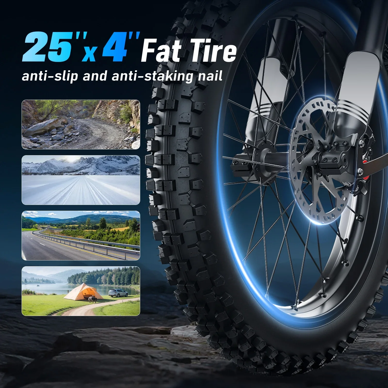 Arkveld Electric Bike for Adults, Peak-3000W, Max 40MPH and 80Miles Electric Motorcycle,25" Fat Tire Dirt Bike, APEX1 7-Speed E-Bike-White