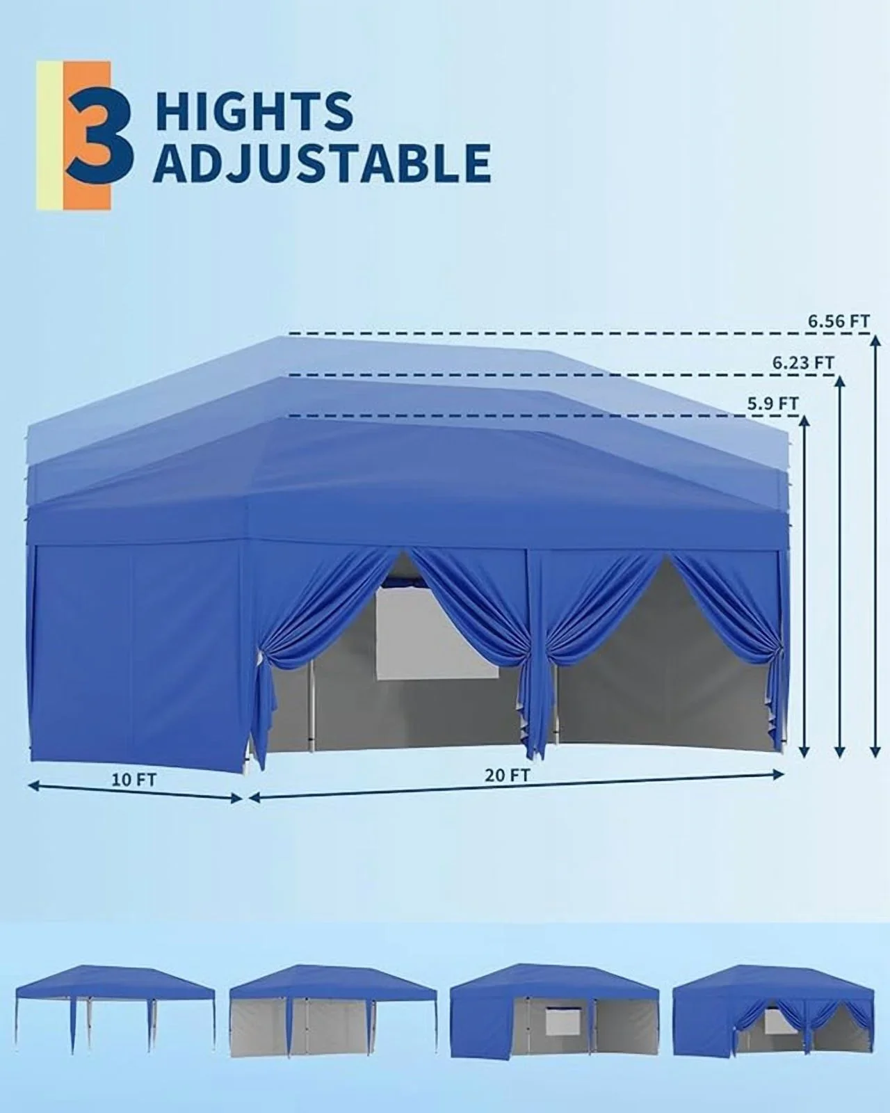 10x20 Pop Up Canopy Tent with 4 Sidewalls, Heavy Duty Outdoor Canopy UPF 50+ All Season Waterproof Commercial Street Vendors Party Tents with Roller Bag, 8 Stakes & 6 Sandbags,Khaki
