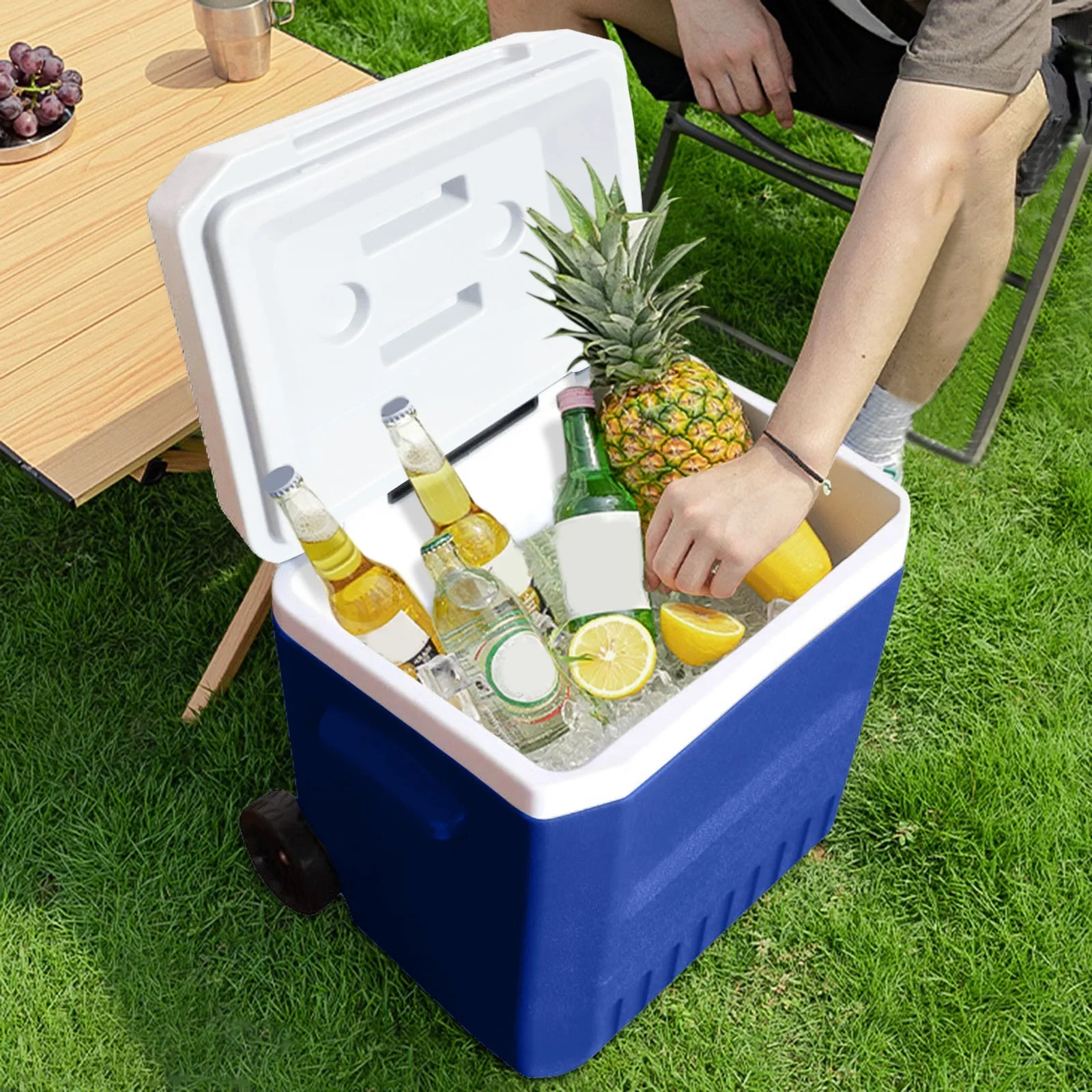 19 QT Wheeled Cooler - Hard-Sided Insulated Ice Chest with Heavy-Duty Wheels & Handle for Camping, Tailgating, Beach & Outdoor Adventures