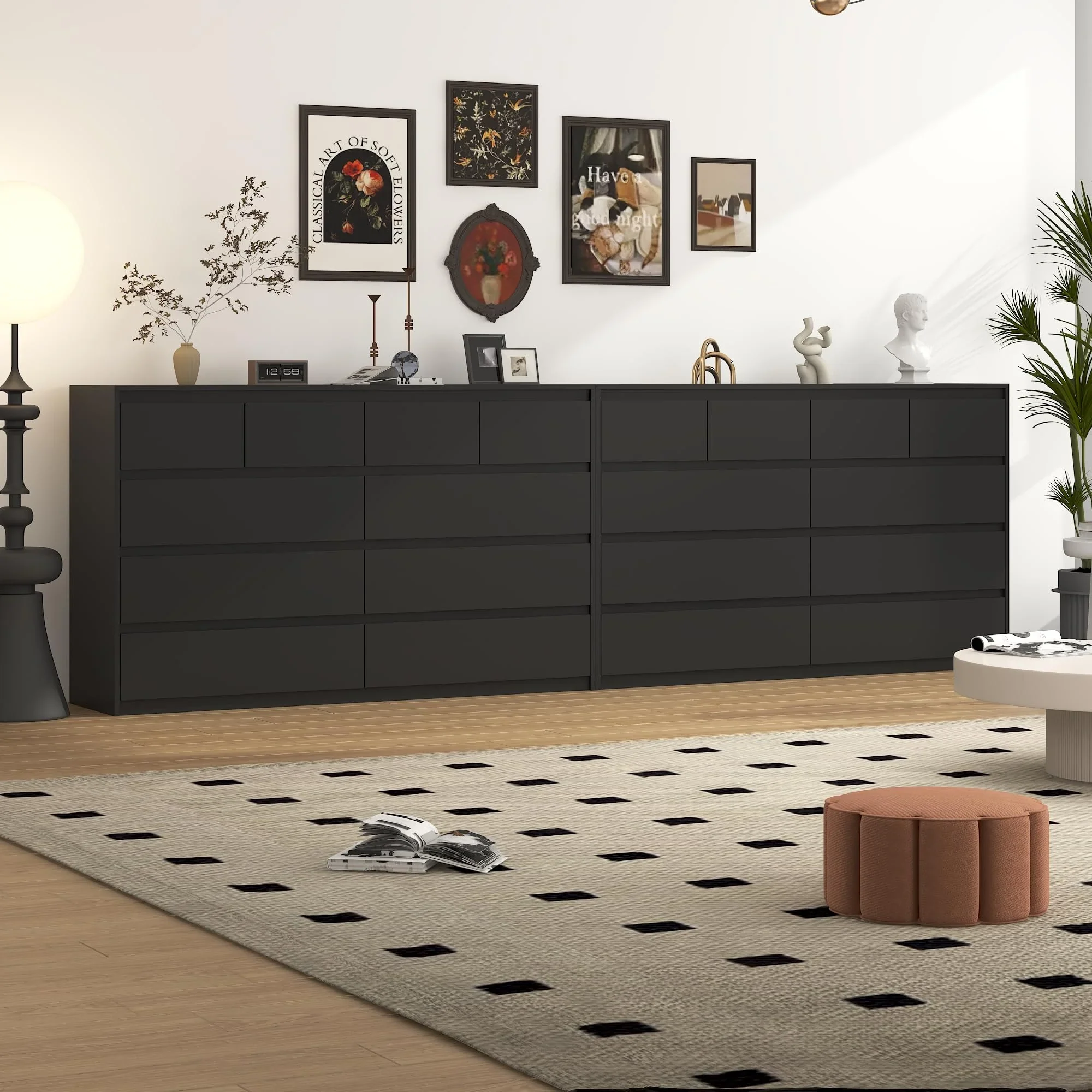 ChVans Black 9 Drawers Dresser with Charging Station, 63" Long Modern Dresser with 9 Drawers for Bedroom, Large Wood Chest of Drawers Handle Free, Dresser for Bedroom, Living Room, Hallway