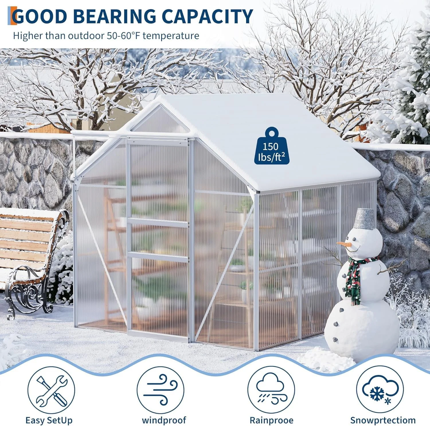Heavy Duty Polycarbonate Greenhouse 6x6 FT – Sturdy Aluminum Frame, Lockable Sliding Door, Adjustable Roof Vent, Rain Gutter – Walk-In Outdoor Garden Greenhouse for All Weather, Patio, Backyard, Black