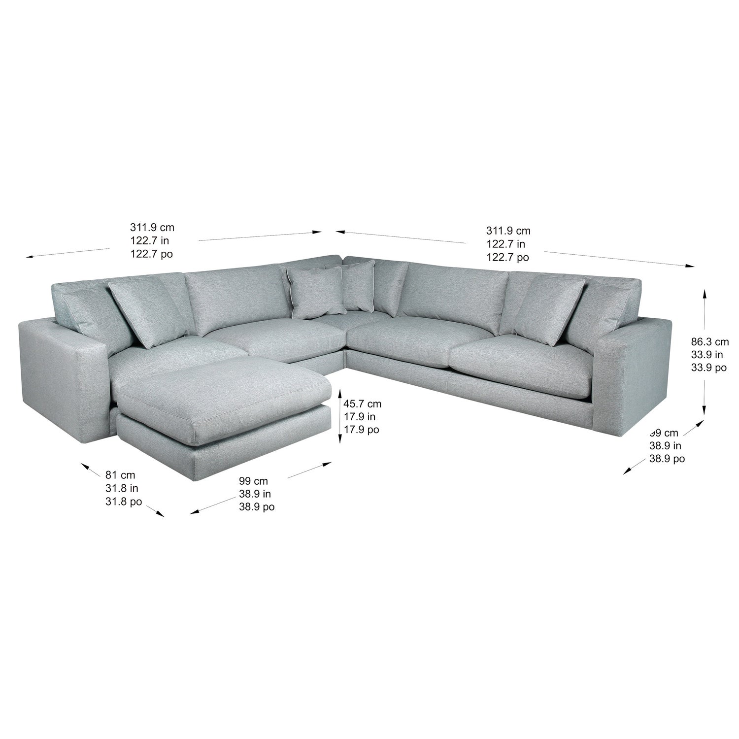 Nice Link Whitley 4-piece Fabric Sectional with Ottoman
