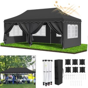 LAZY BUDDY 10'x20' Pop up Canopy Tent with 6 Sidewalls, Heavy Duty Outdoor Canopy Tent Commercial Instant Folding Sun Shelter for Party, Wedding, Camping