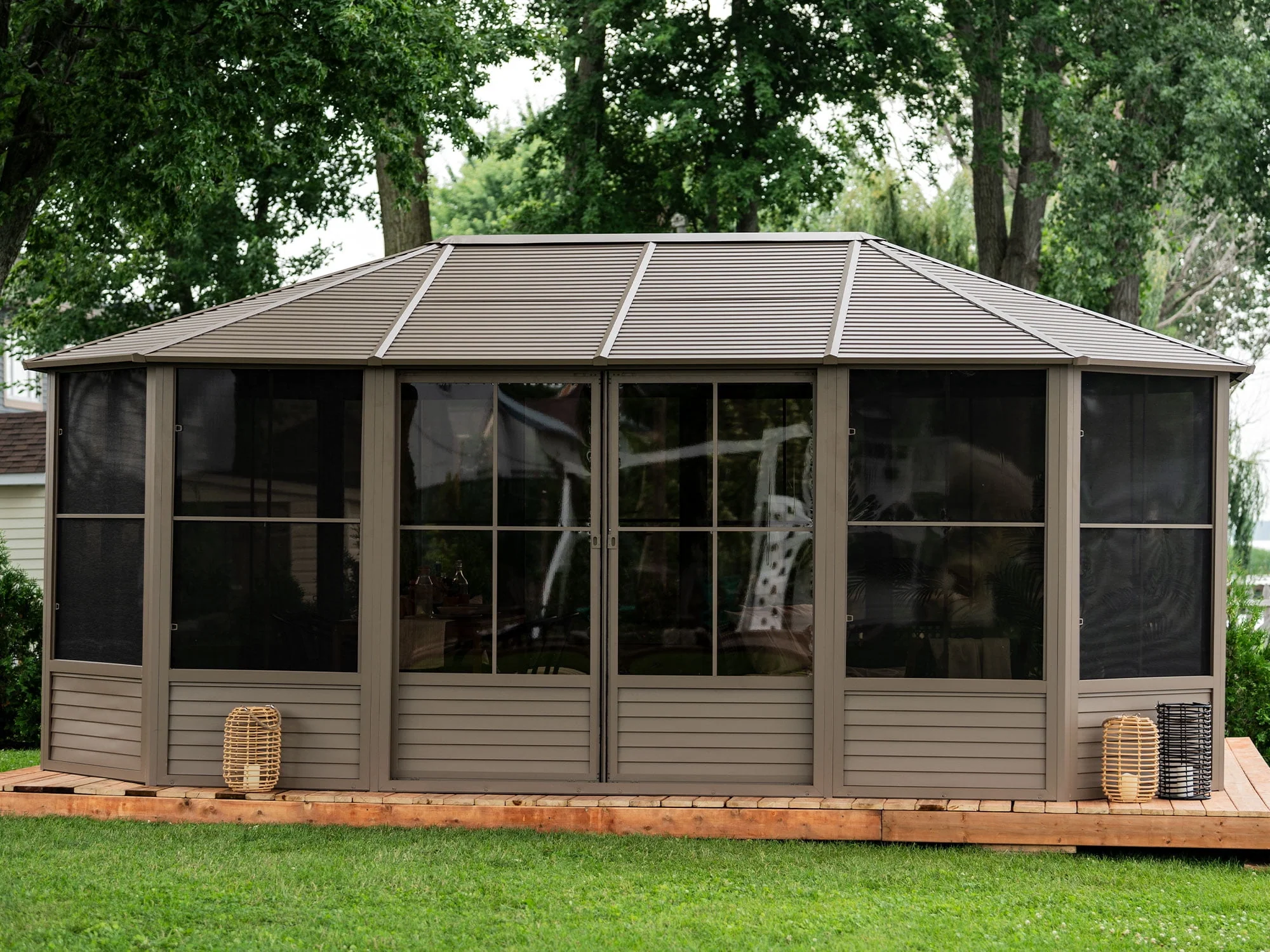 Gazebo Penguin Florence 12 ft x 18 ft Metal Roof Solarium - Sand