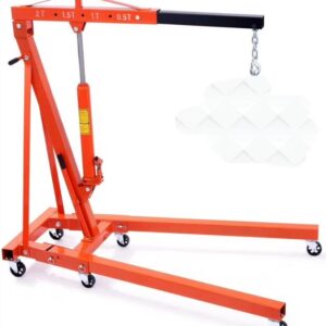 Mescukay 2 Ton Engine Hoist with Lever, 4000 lbs Heavy Duty Folding Cherry Picker Engine Lift Hydraulic Tilting Engine Shop Crane with 6 Iron Caster Wheels Telescopic Boom Hitch