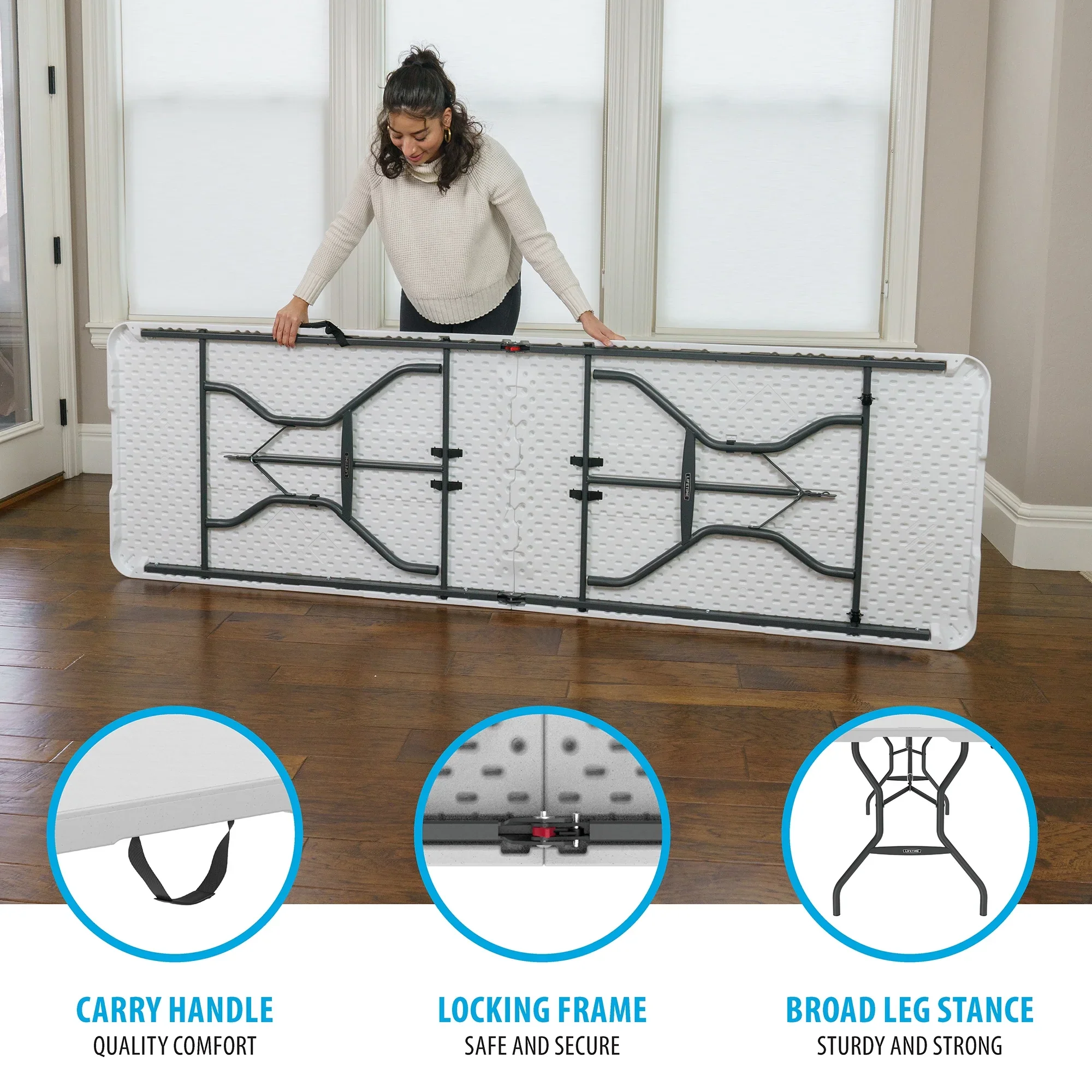 Lifetime 8 Foot Fold-in-Half Rectangle Table, Indoor/Outdoor Commercial Grade, White Granite (280270)