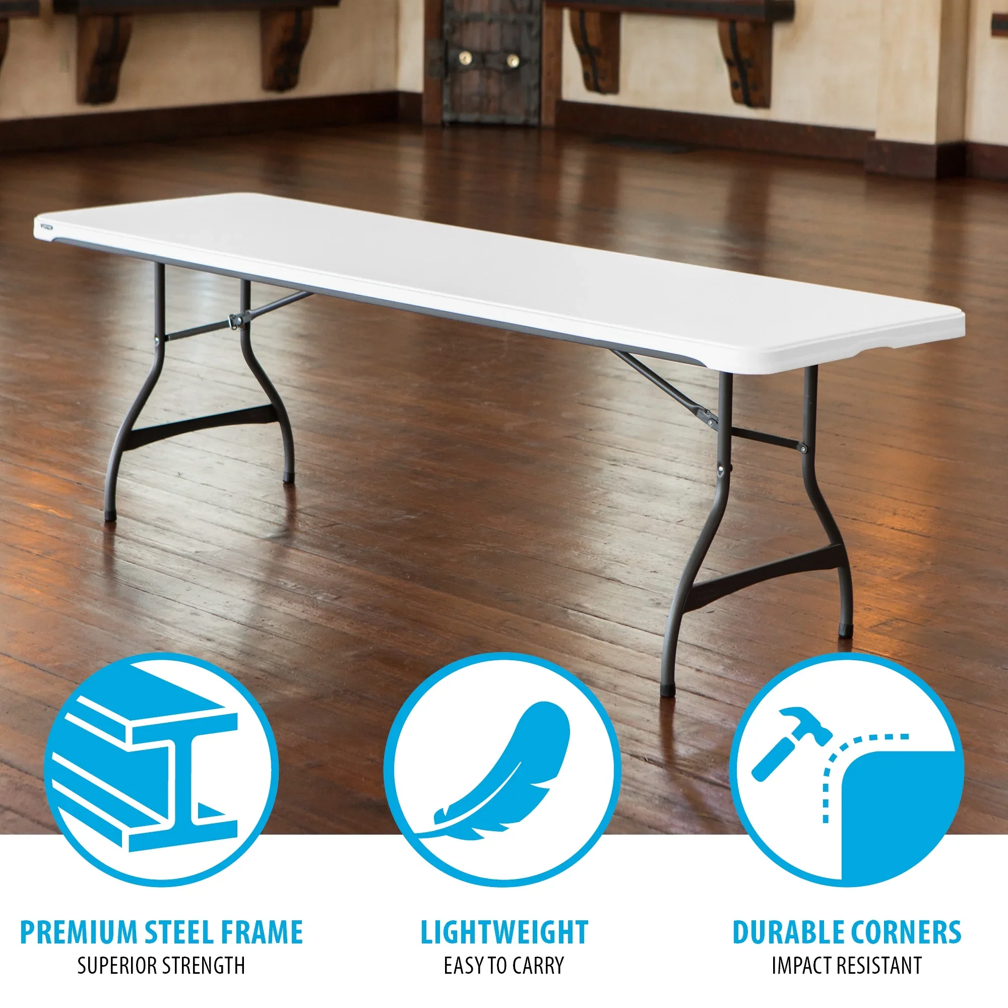 Lifetime 8 Foot Rectangle Folding Table, Indoor/Outdoor Commercial Grade, White Granite, Set of 4 (80344)