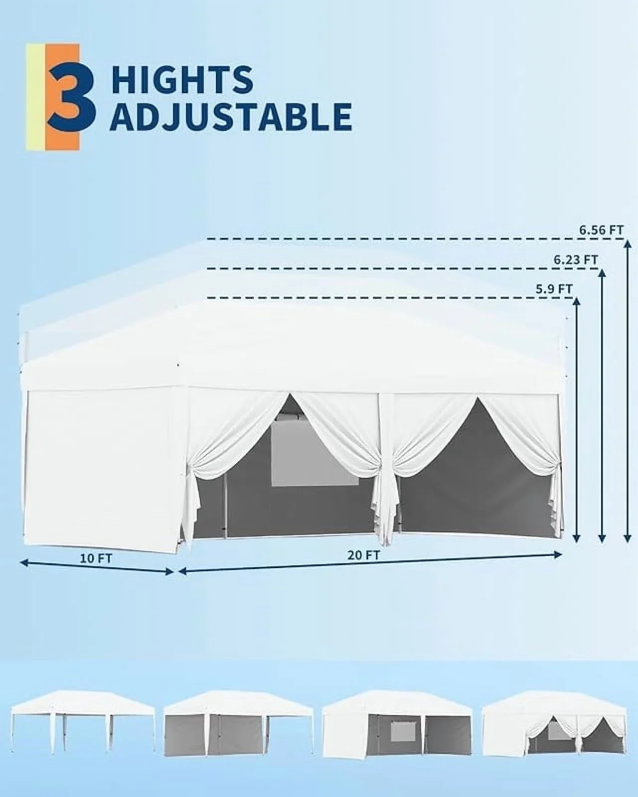 10x20 Pop Up Canopy Tent with 4 Sidewalls, Heavy Duty Outdoor Canopy UPF 50+ All Season Waterproof Commercial Street Vendors Party Tents with Roller Bag, 8 Stakes & 6 Sandbags,Khaki