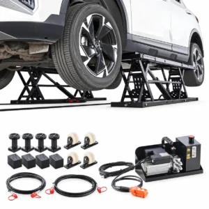 VEVOR Portable Car Lift, 9000 lbs Capacity, Heavy Duty Steel Truck Lift with 28" Max Height, 120V Power Unit, Wheels, 4 Rubber Pads & 4 Lifting Columns