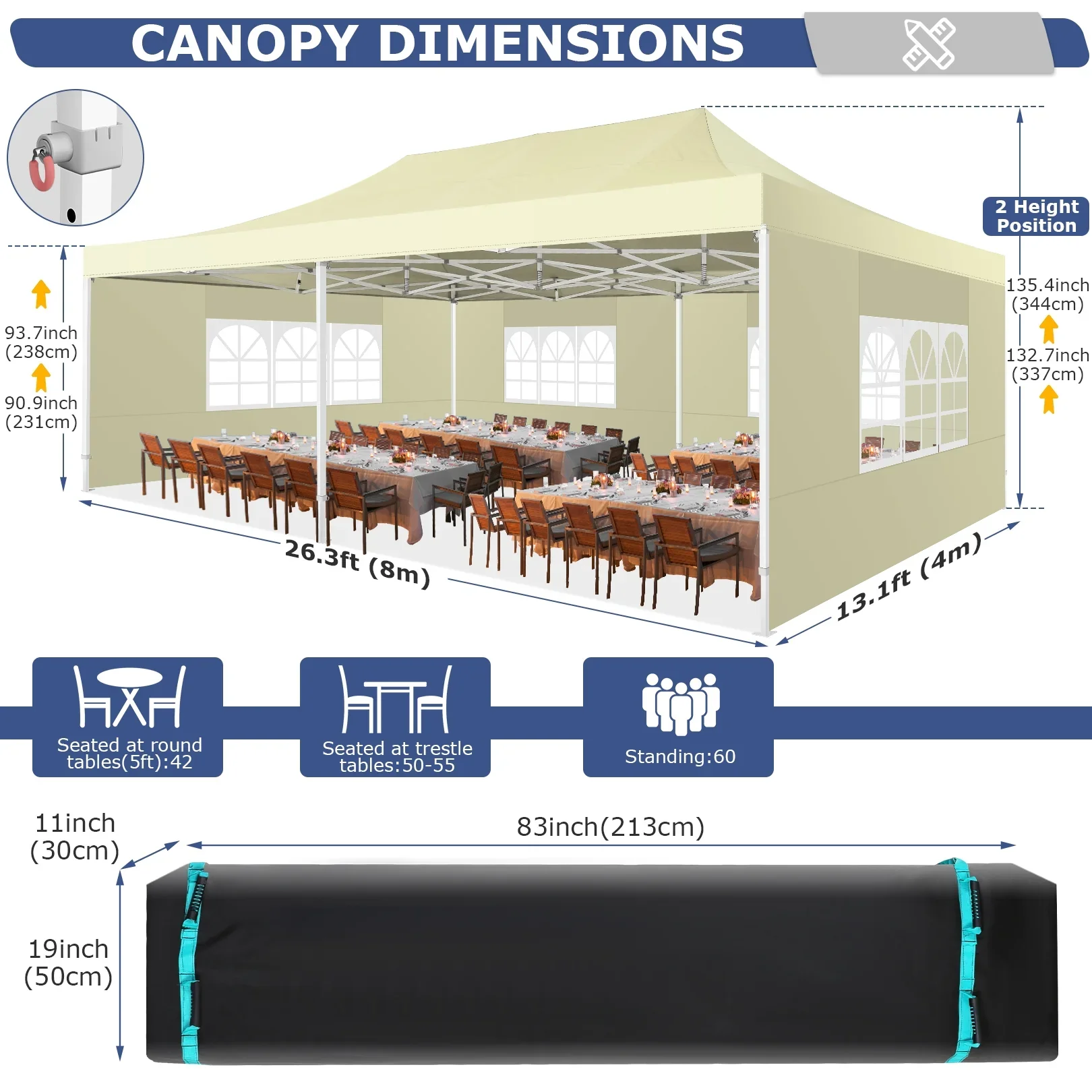 COBIZI 13x26 Heavy Duty Commercial Canopy Tent,Easy Pop Up Party Tent Gazebo,Outdoor Portable Party Canopy,Extra-large Size Space For Outside Wedding Gathering Activities,Waterproof&UPF 50+,White