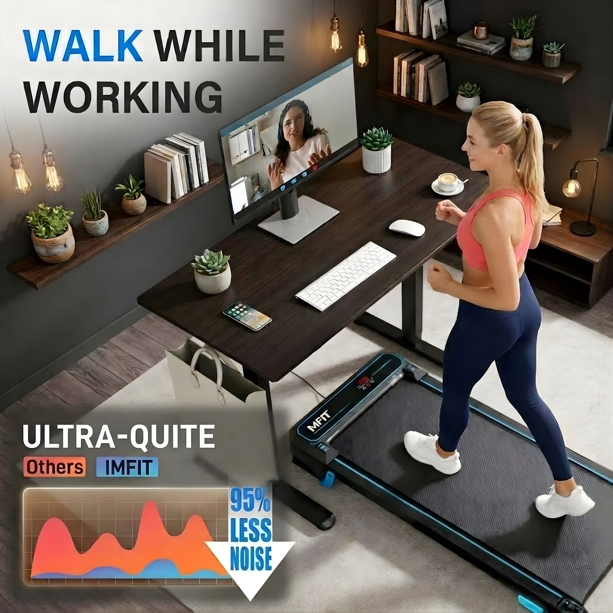 IMFIT Walking Pad Treadmill for Home & Office | Under Desk Walking Pad with 3-Level Vibration Recovery | Quiet Motor Walking Pad for Daily Cardio, Fitness, Calories Burn, Glutes, Core, Legs