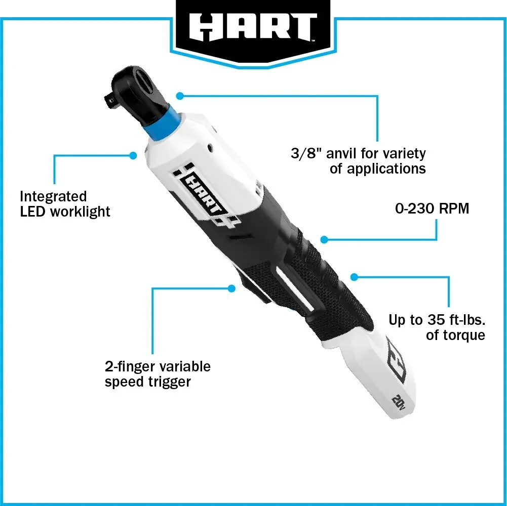 HART 20-Volt 3/8-inch Battery-Powered Ratchet Kit, (1) 1.5Ah Lithium-Ion Battery