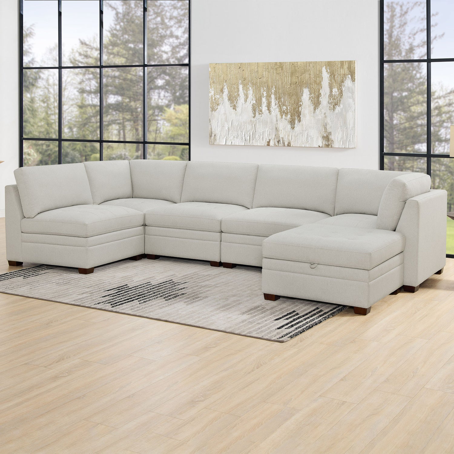 Thomasville Tisdale Tufted 6-piece Fabric Sectional with Storage Ottoman
