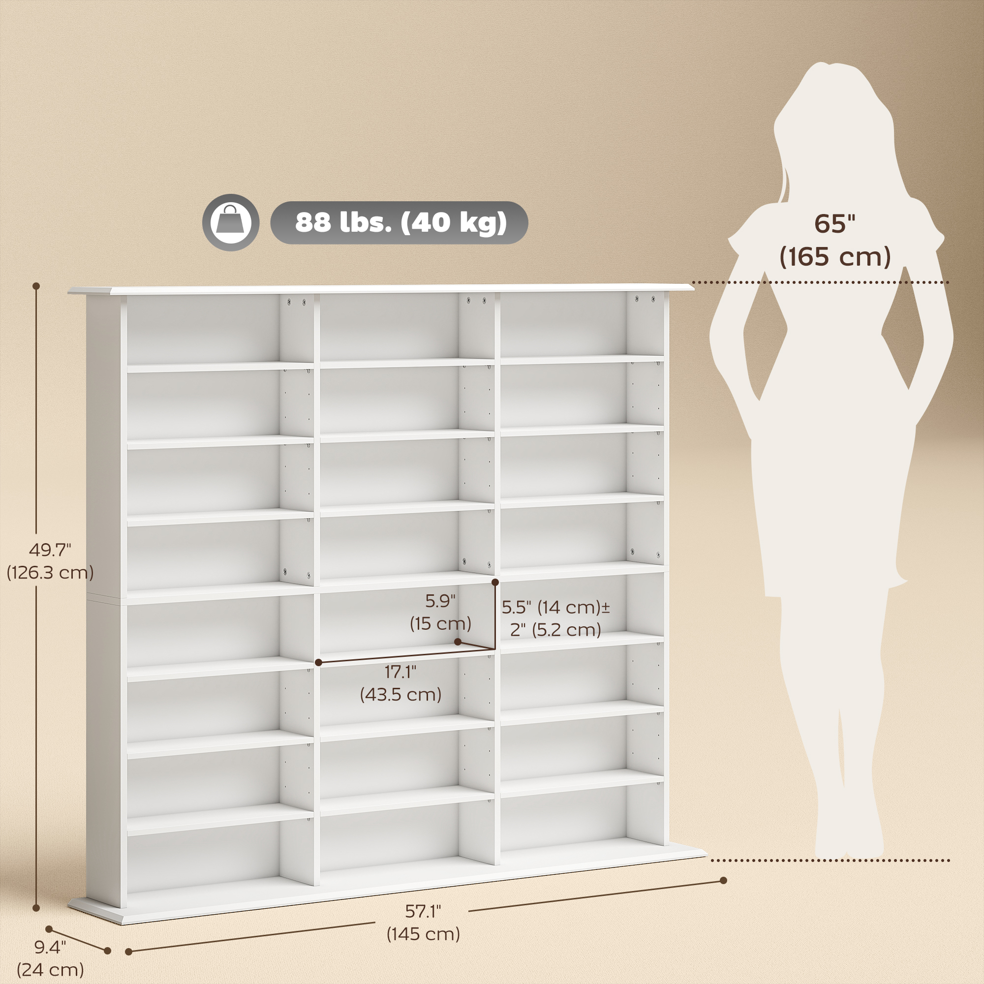 HOMCOM Media Storage Cabinet, 8-Tier DVD Shelf for 1032 CDs or 594 DVDs