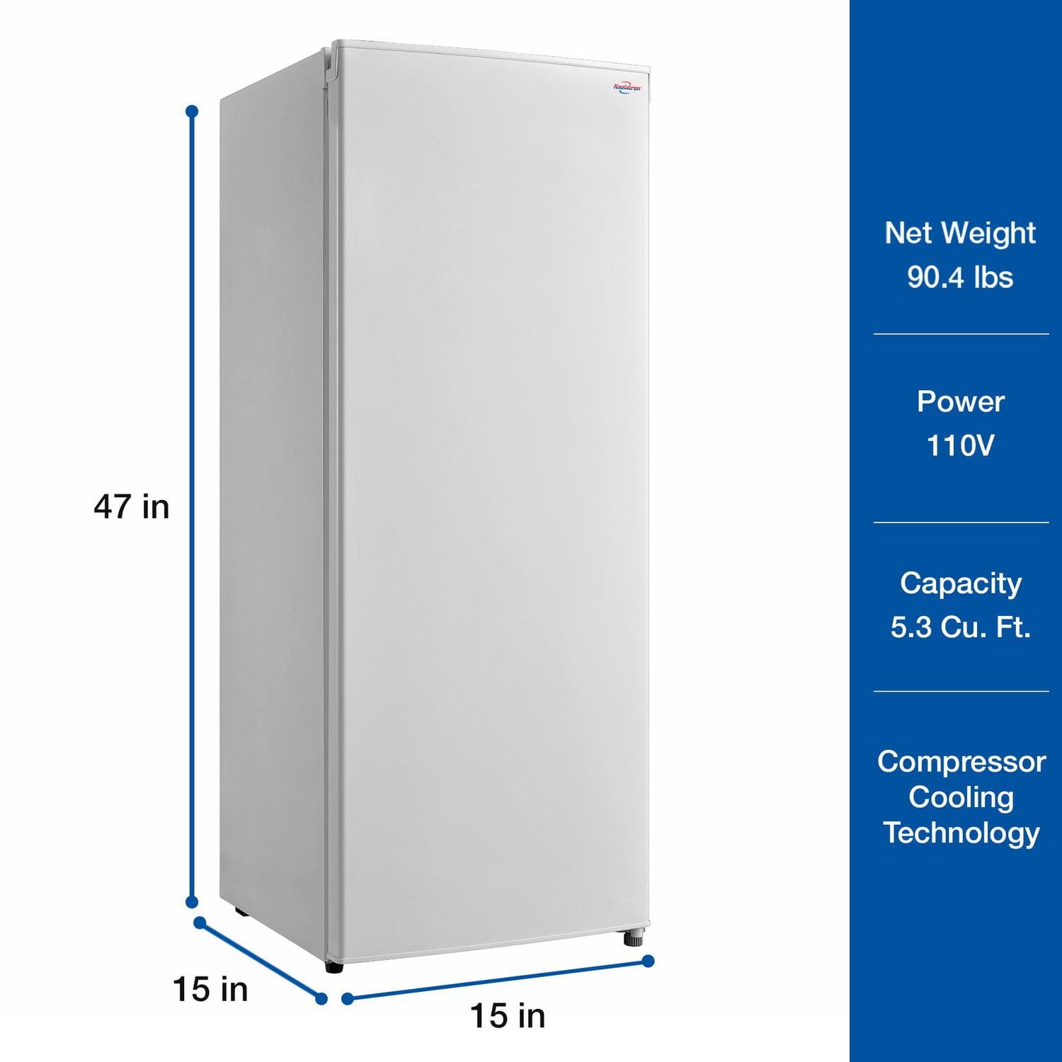 Koolatron Compact Upright Freezer, White, 5.3 Cu Ft, Space-Saving Design for Home Use