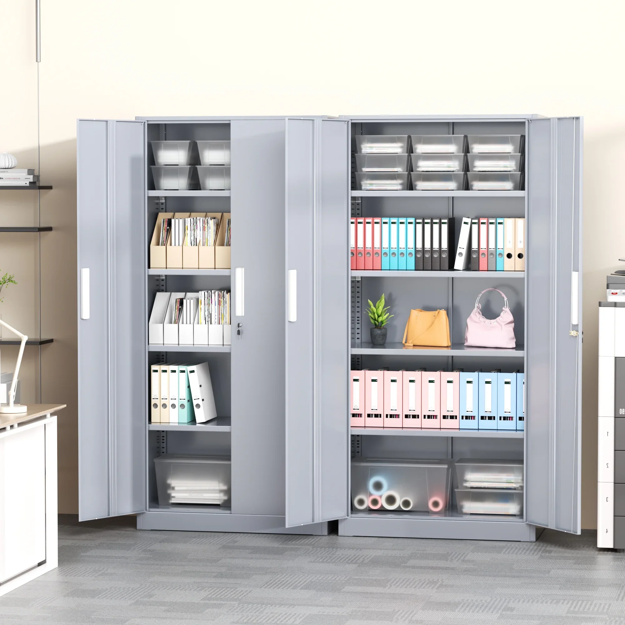 SOLAURA 71" Metal Garage Storage Cabinet with Locking Doors and Adjustable Shelves for Home, Office(Black)