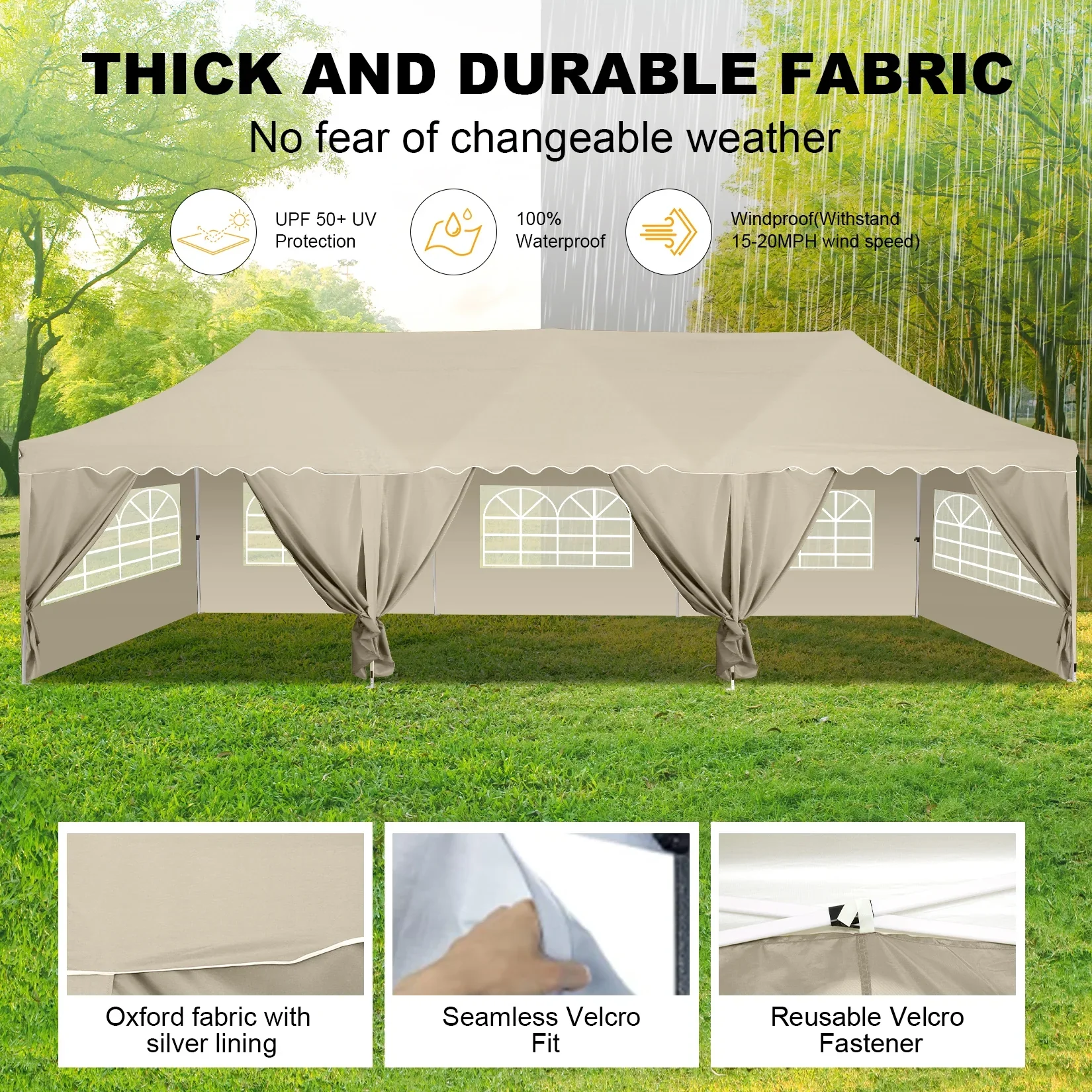 COBIZI 10X20 Pop up Canopy Tent with 6 Removable Side Walls Heavy Duty,Waterproof Adjustable Outdoor Event Party tent Parties,Commercial Instant Portable,Weddings,Camping,with Wheeled Bag,Gray
