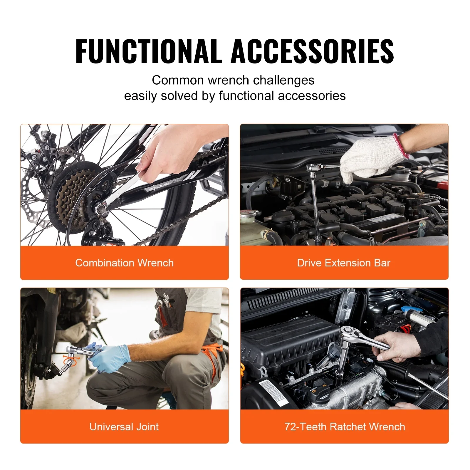KFFKFF Mechanics Tool Set and Socket Set, 1/4" and 3/8" Drive Deep & Standard Sockets, 205 Piece SAE and Metric Mechanic Tool Kit with Bits, Combination Wrench, Hex Wrenches, Accessories