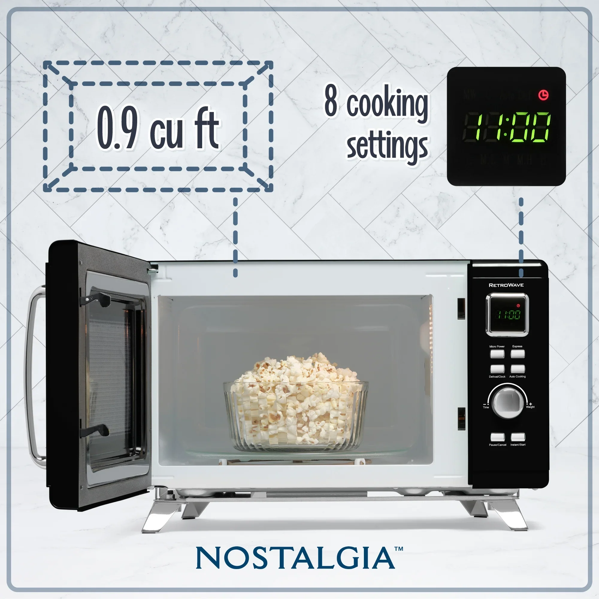 Nostalgia Mid-Century Retro 0.9 Cu. Ft. 900-Watt Microwave Oven, Black