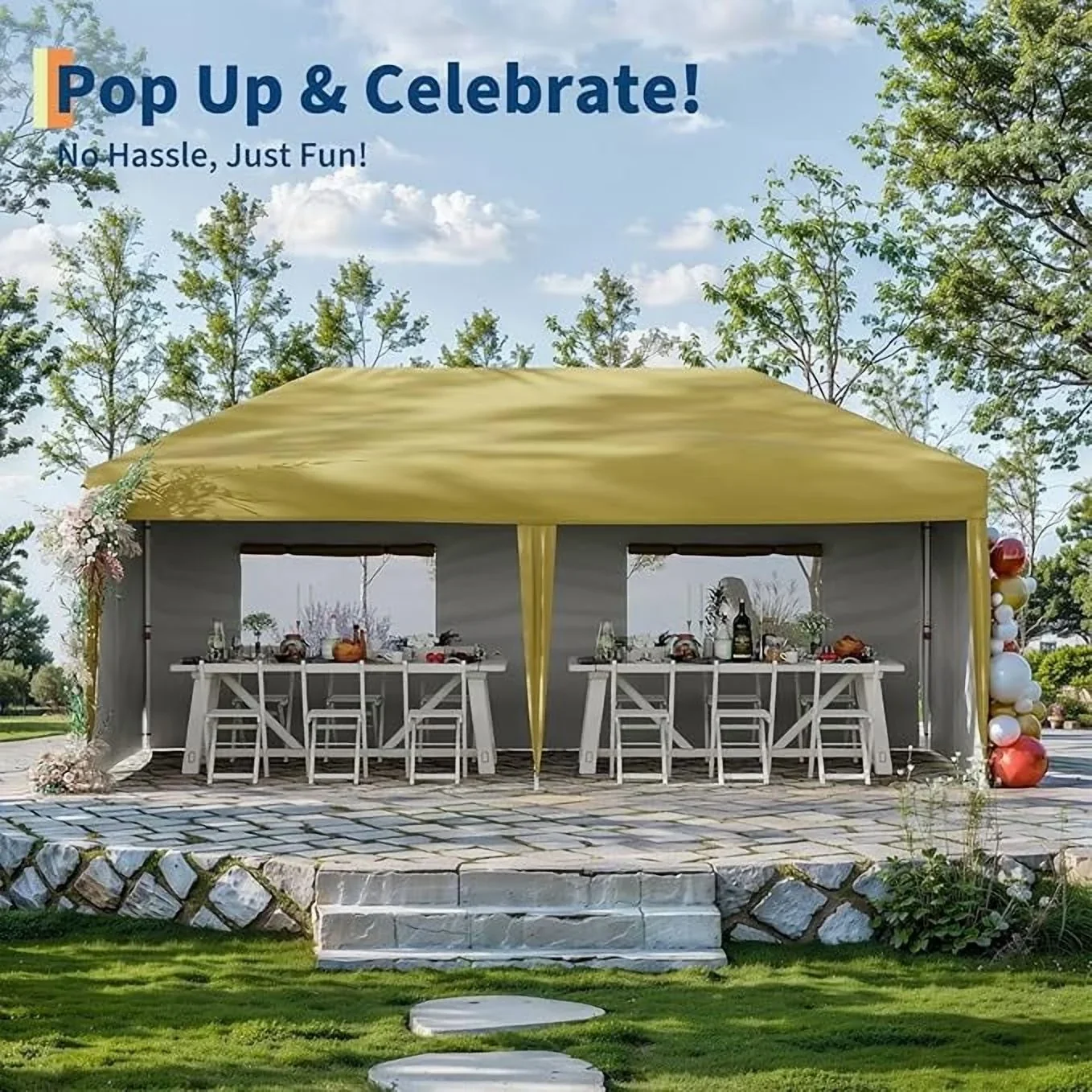 10x20 Pop Up Canopy Tent with 4 Sidewalls, Heavy Duty Outdoor Canopy UPF 50+ All Season Waterproof Commercial Street Vendors Party Tents with Roller Bag, 8 Stakes & 6 Sandbags,Khaki