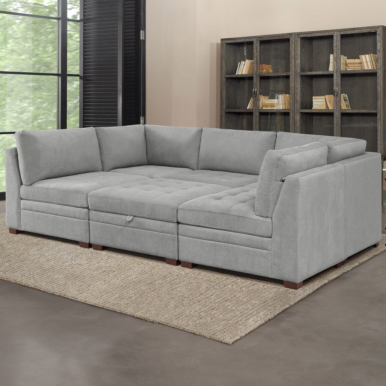 Thomasville Tisdale Tufted 6-piece Fabric Sectional with Storage Ottoman