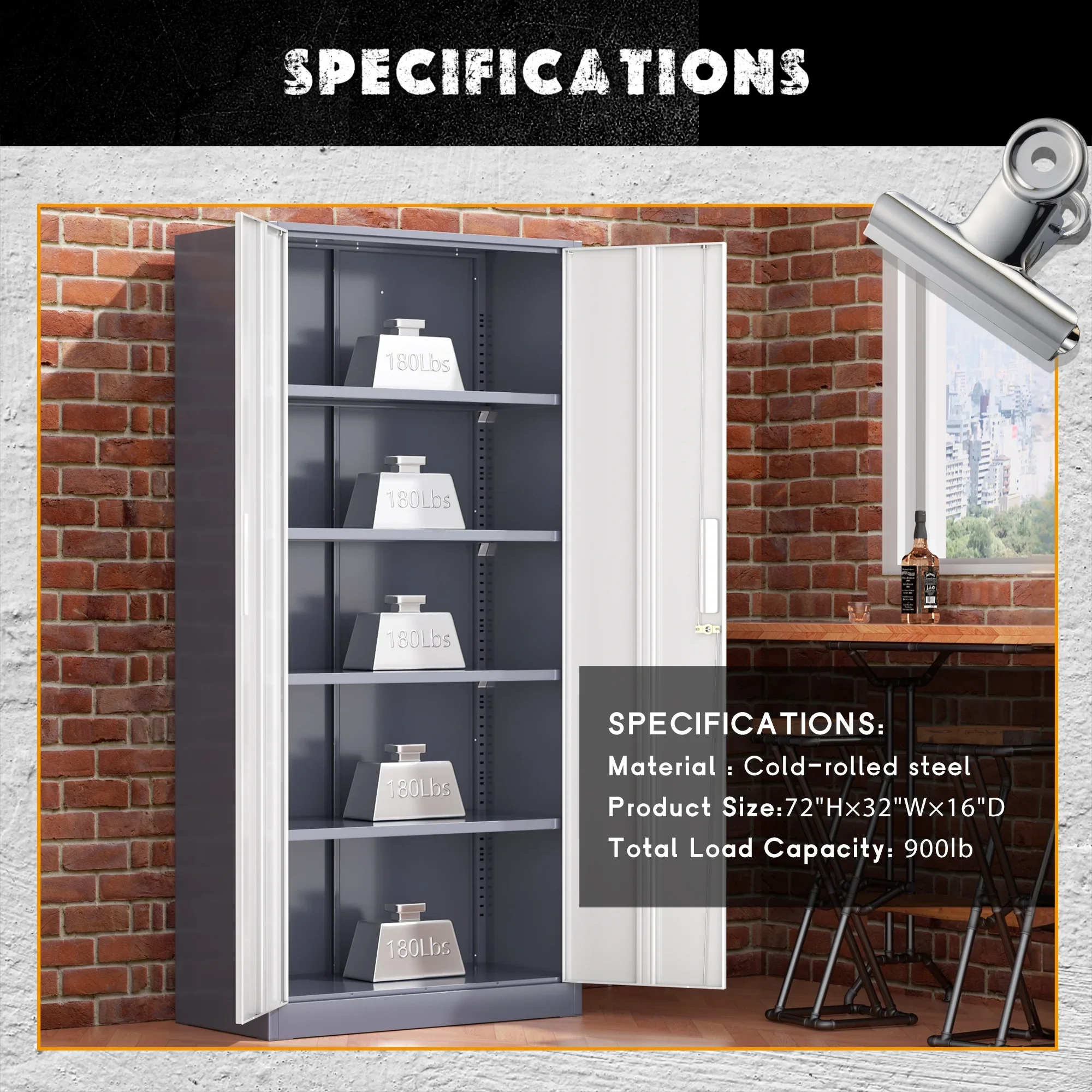 SOLAURA 71" Metal Garage Storage Cabinet with Locking Doors and Adjustable Shelves for Home, Office(Black)